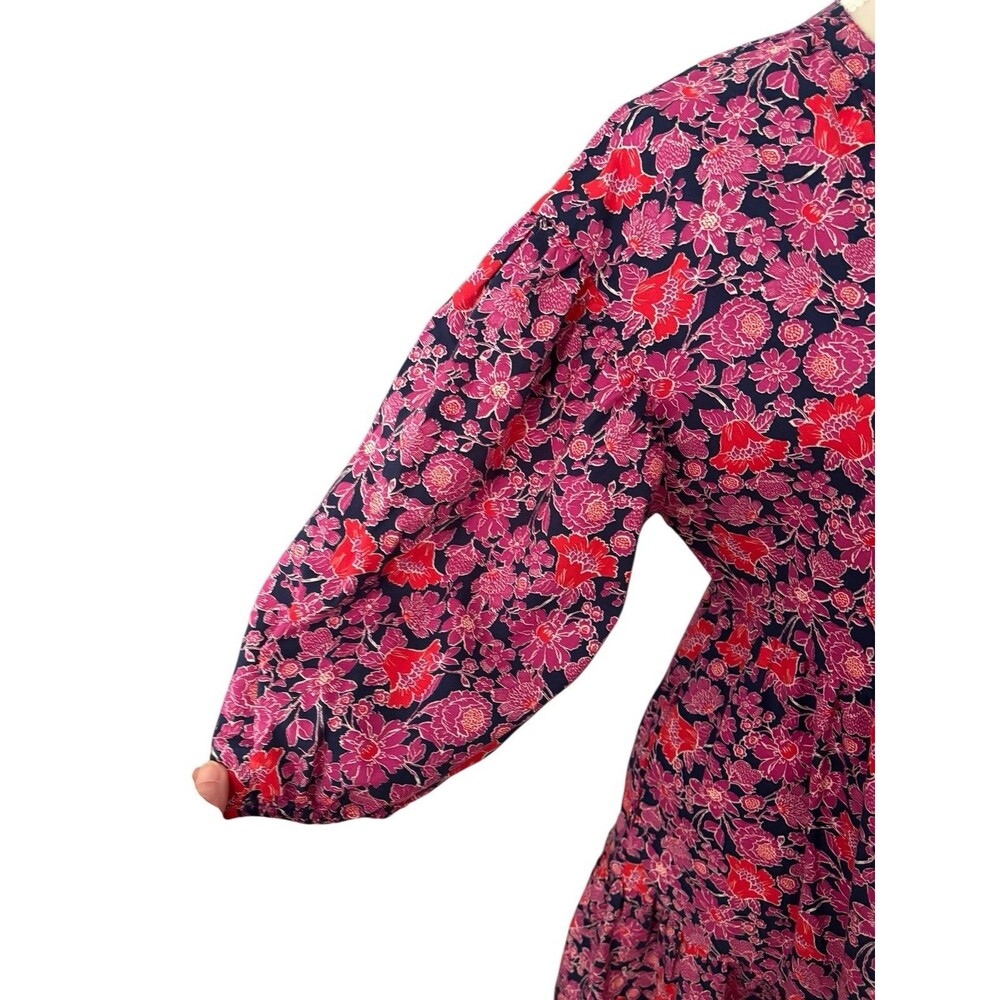 SUNDRY Floral Tiered Dress Sz 1 Women’s Small 4-6 Cottage Core Navy Pink Pockets - Picture 13 of 16